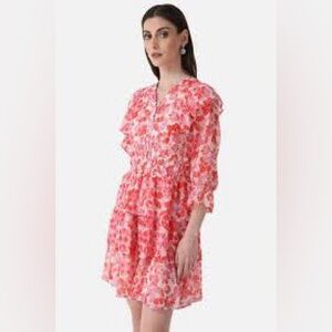 Floral Pink Ruffle Dress XS